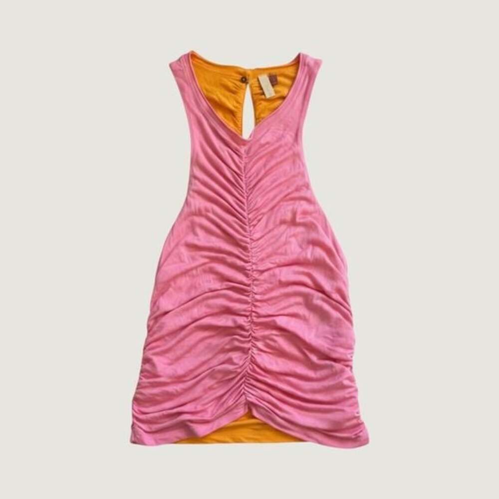 Pilcro Anthropologie Reversible Ruched Tank Top Pink Orange Keyhole Back Large